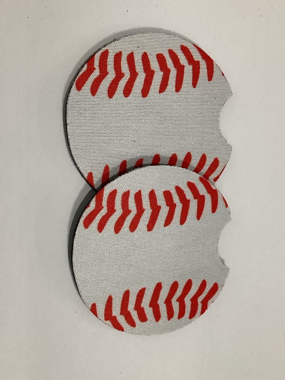 Baseball Stitch White and Red Neoprene Car coaster Set